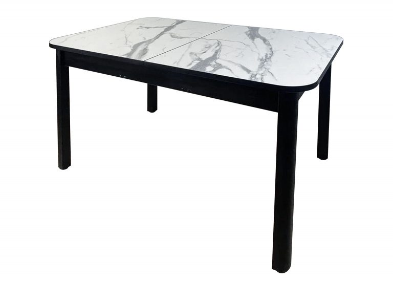 Стол Премьер раздвижной 110 x 70 (+40) см / Прямоугольный / Пластик Мрамор белый / Опора 9 (металл) Чёрная РУСТ